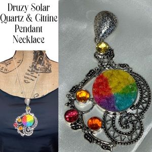 Druzy Quartz & Citrine Handmade Pendant Necklace